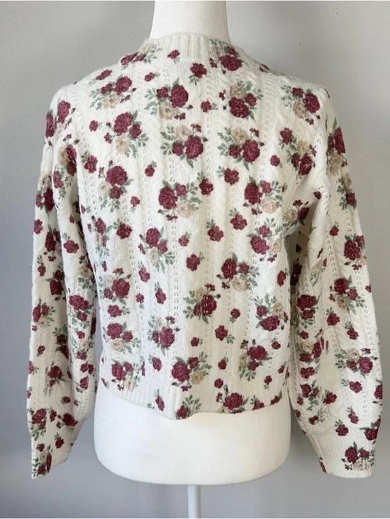 Francesca's Floral Ribbon Tie Cardigan Small Ivory Mauve Cottagecore NWT - Picture 7 of 15